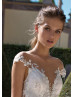 Ivory Beaded Floral Lace Sheer Back Wedding Dress